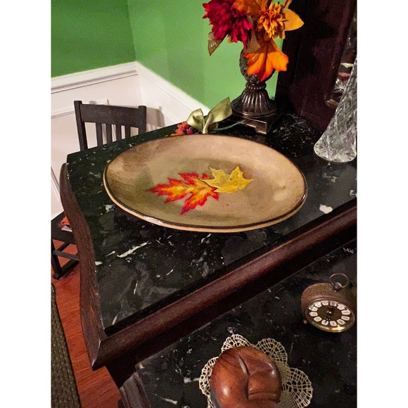 Vintage Autumn Decor Fall Leaves Serving Platter Maple Leaves Pottery - Picture 2 of 9